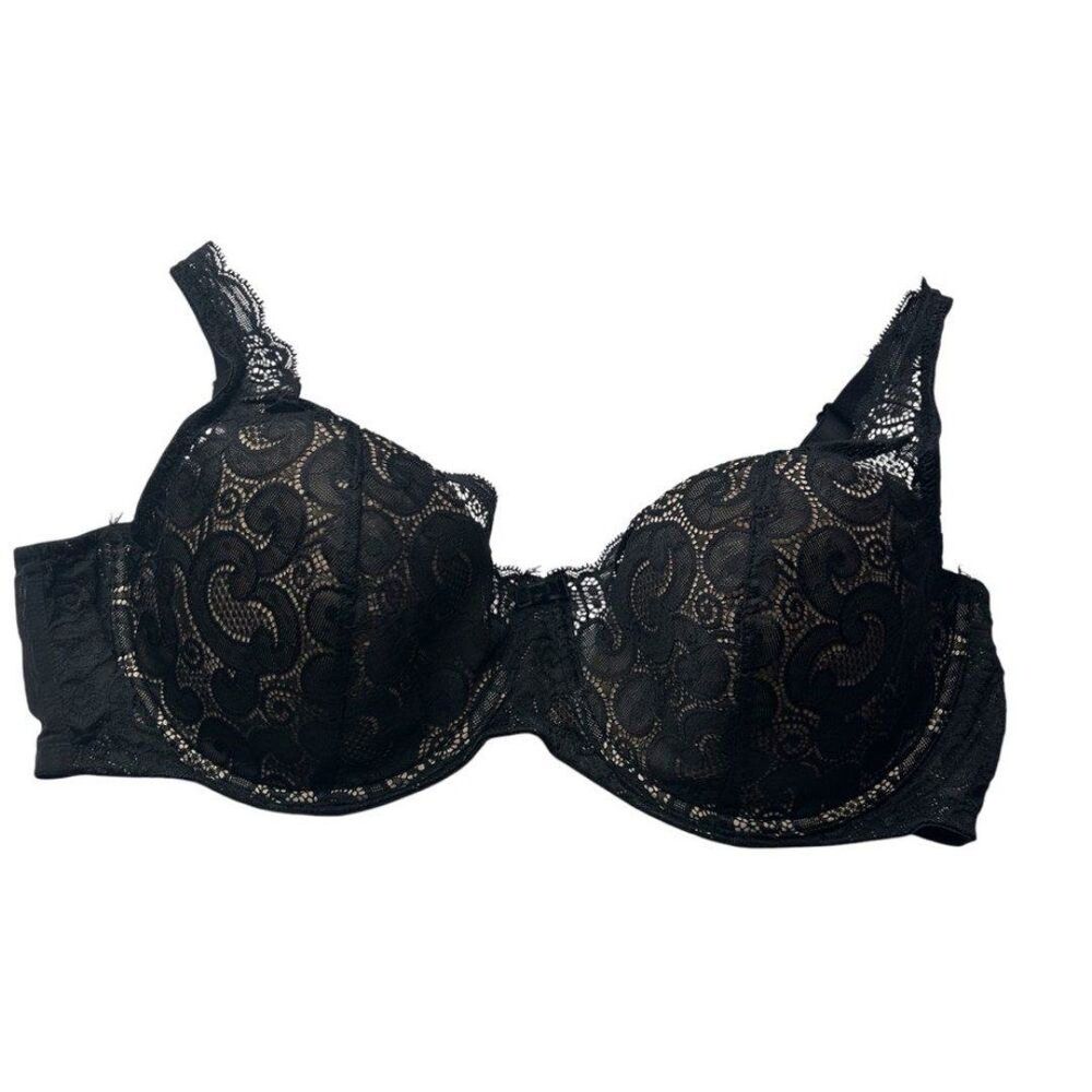 Playtex Black Lace Lined Underwire Bra 42D